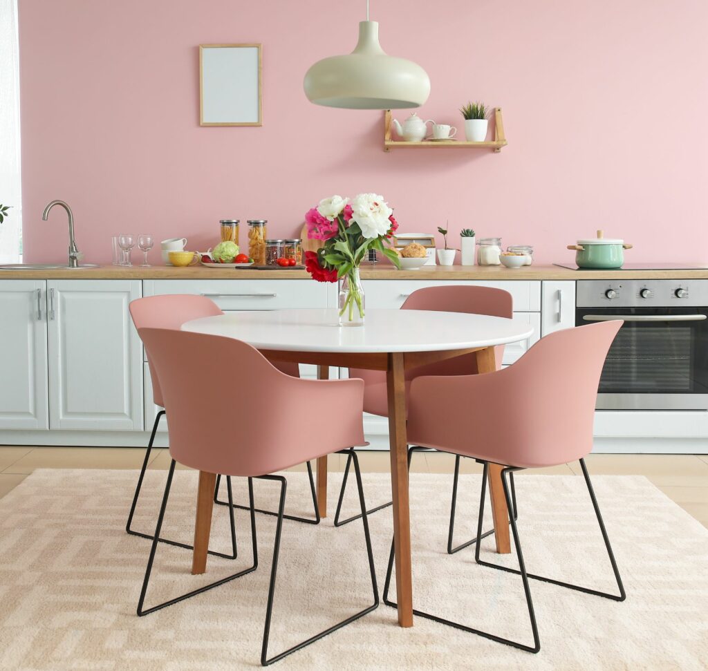 kitchen color scheme pink white
